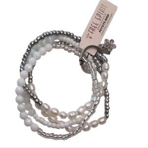 NWT Peyote Bird Santa Fe Pearl 925 Silver Multistrand White Beaded Bracelet